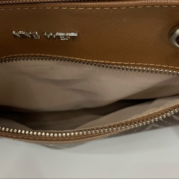 Nine West Brown Camel Tan All Over Geometric Pattern Contrast Satchel Purse - Picture 10 of 16